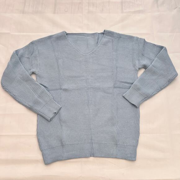 Womens Pullover Sweaters Sexy V Neck Solid Color Loose Ribbed Knitwear Sweater M - Picture 3 of 6